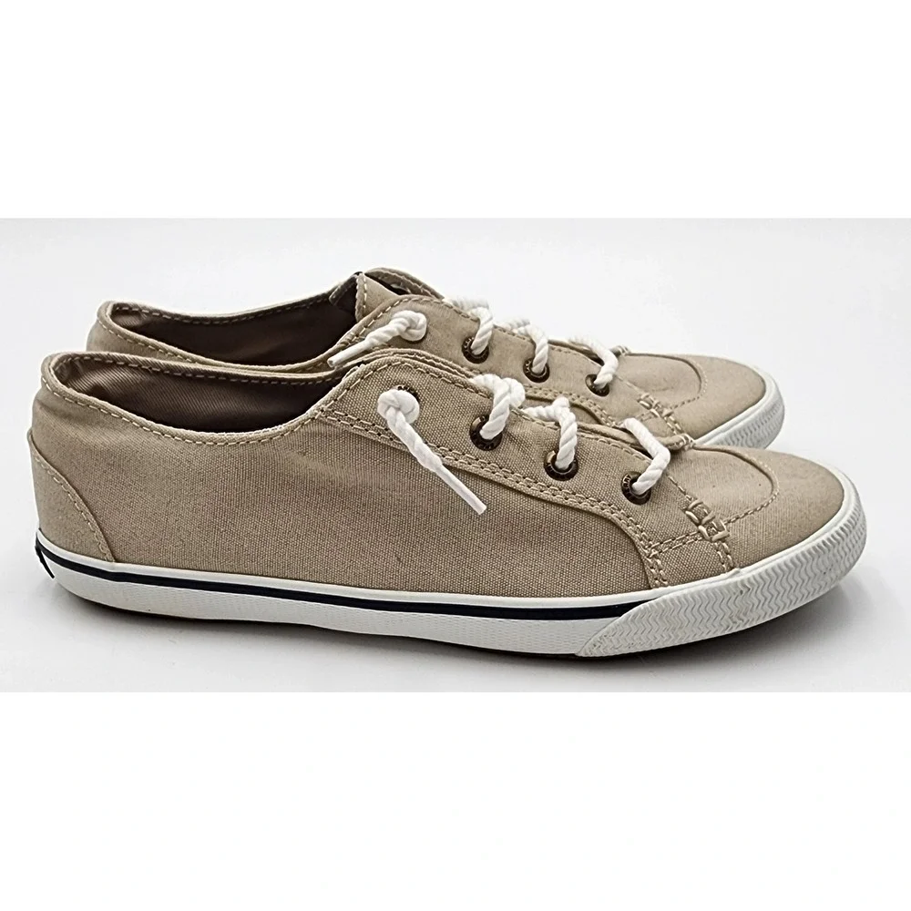 Sperry LTT Top Sider Linen Sneakers Women 6 Oatmeal Beige Slip On STS81820 EXC